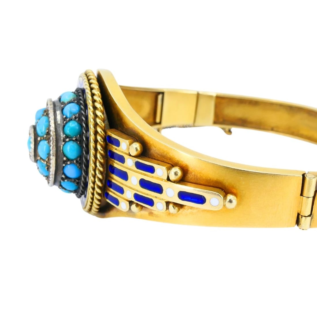 Vintage Turquoise Bracelet Enamel Bangle 14k Gold Silver Accents - 10