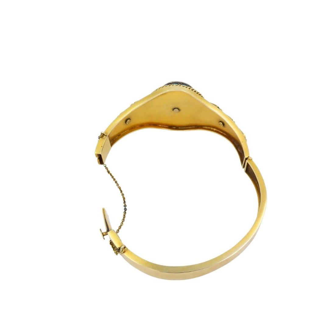 Vintage Turquoise Bracelet Enamel Bangle 14k Gold Silver Accents - 5