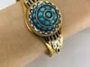 Vintage Turquoise Bracelet Enamel Bangle 14k Gold Silver Accents - 8