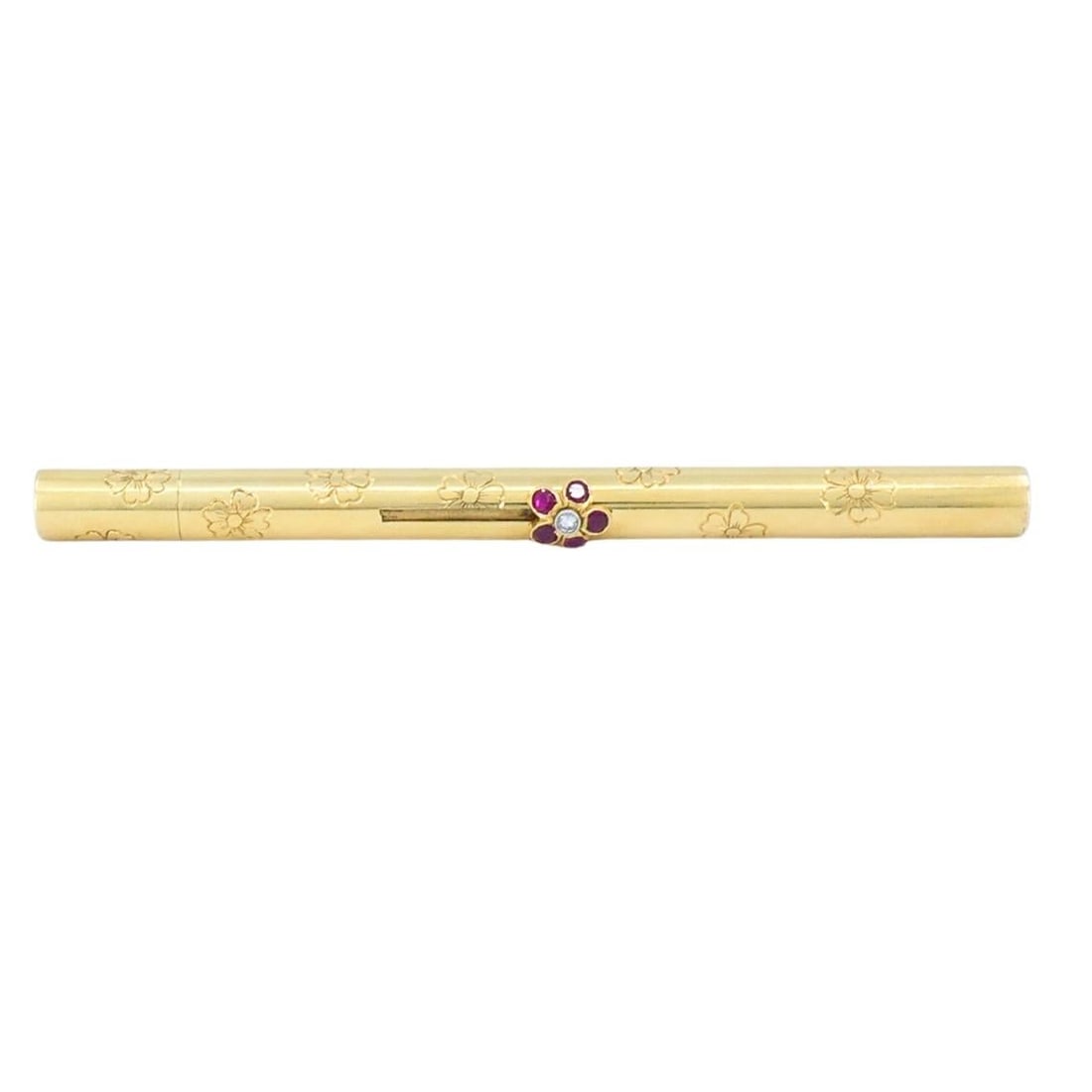 Retro 1940s Van Cleef & Arpels 14k Gold Ruby Pocket Make-Up Brush - 9