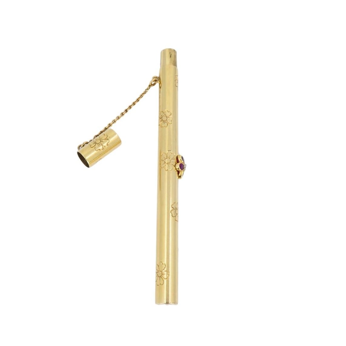 Retro 1940s Van Cleef & Arpels 14k Gold Ruby Pocket Make-Up Brush - 5