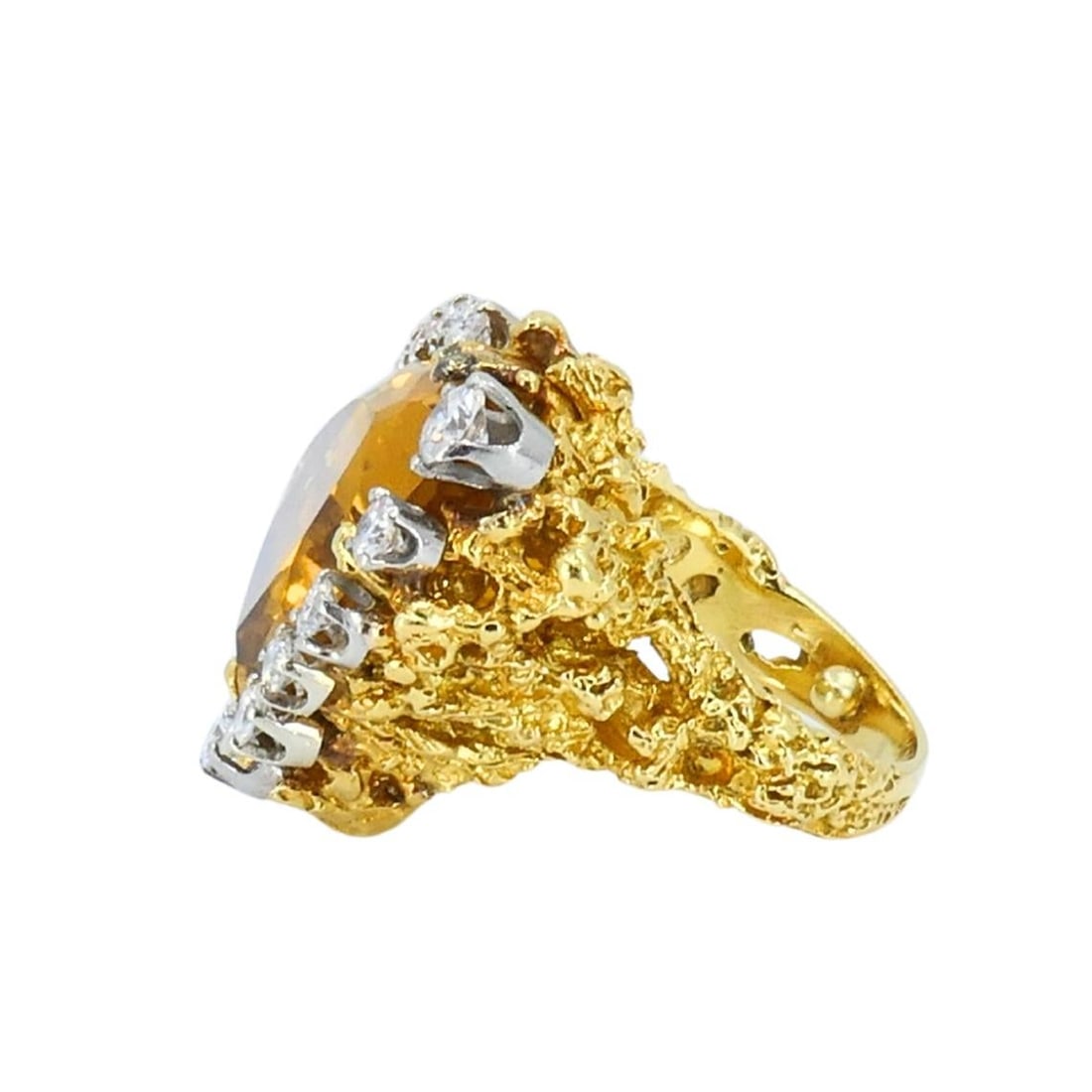 Vintage 18k Gold Citrine Diamond Ring Brutalist Design - 15