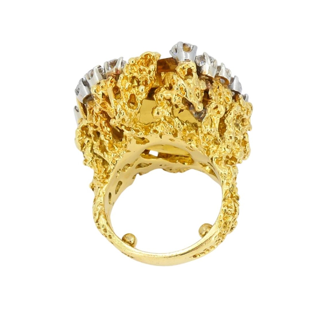 Vintage 18k Gold Citrine Diamond Ring Brutalist Design - 4