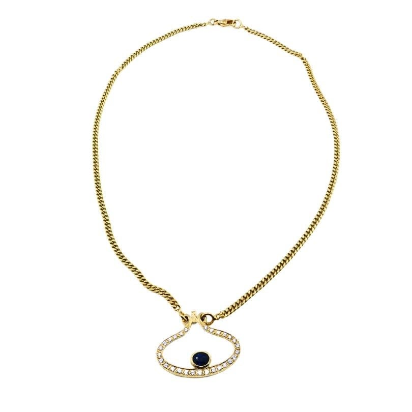 14k Gold Diamond Sapphire Pendant Necklace Eye Motif - 11