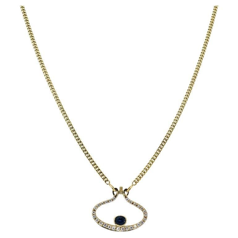 14k Gold Diamond Sapphire Pendant Necklace Eye Motif - 7