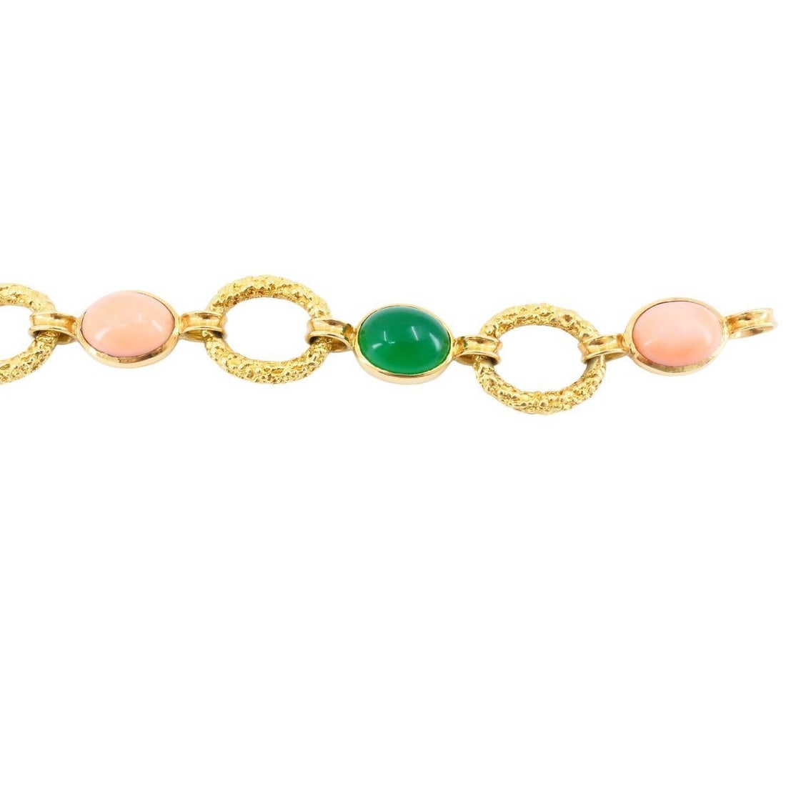Vintage Van Cleef & Arpels 18k Gold Coral Chrysophrase Link Bracelet - 16