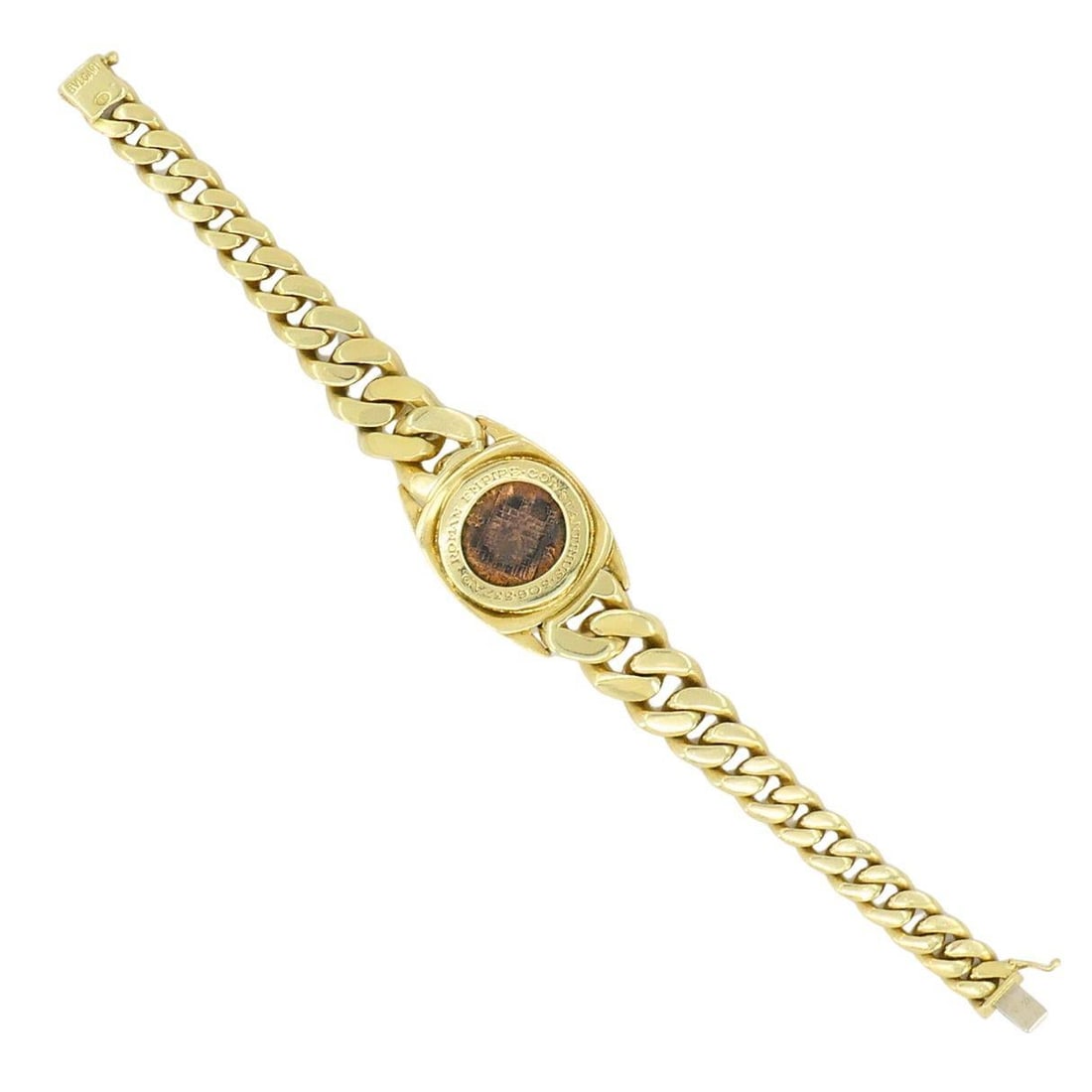 Vintage Bvlgari 18k Gold Monete Bronze Ancient Coin Curblink Bulgari Bracelet - 12