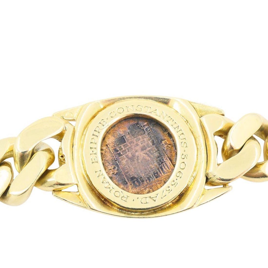 Vintage Bvlgari 18k Gold Monete Bronze Ancient Coin Curblink Bulgari Bracelet - 14