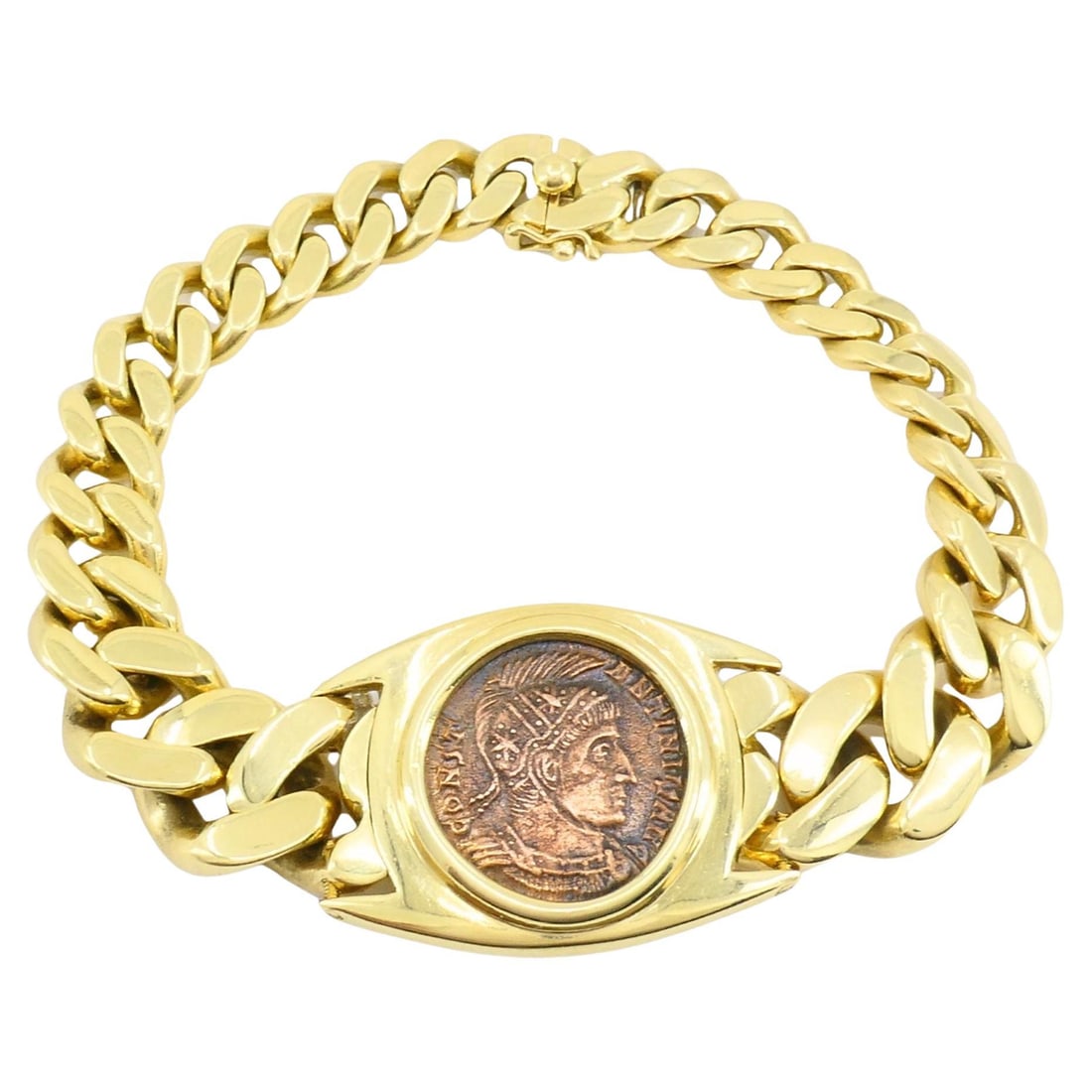Vintage Bvlgari 18k Gold Monete Bronze Ancient Coin Curblink Bulgari Bracelet - 7