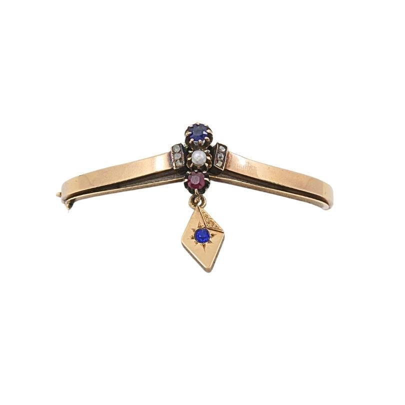 Victorian 14k Gold Gemstone Bangle Bracelet - 16