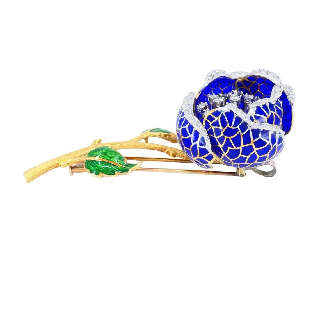 Vintage 18k Gold Diamond Enamel Flower Pendant Clip Brooch - 2