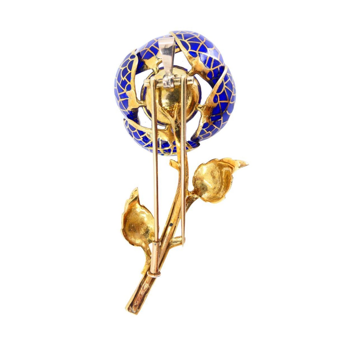 Vintage 18k Gold Diamond Enamel Flower Pendant Clip Brooch - 3