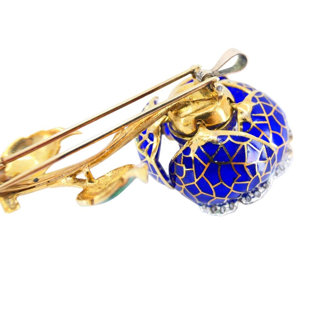 Vintage 18k Gold Diamond Enamel Flower Pendant Clip Brooch - 6