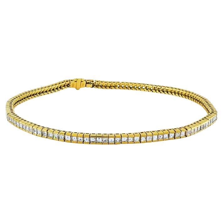 Vintage 18k Gold Diamond Tennis Bracelet, 3.79 Carats: About the Item Materials: 18k Gold Weight: 12.4 Grams Gemstone: Diamond Measurement: 1/8" x 8" Hallmarks: 18K, 3.79 This stunning 18k gold diamond bracelet, featuring a genuine 18k hallmark for