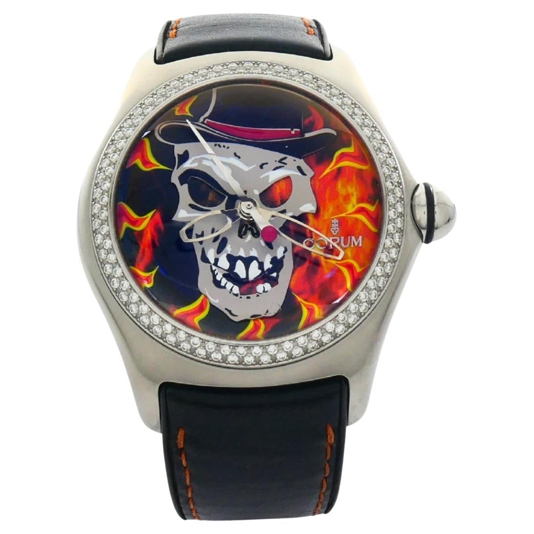 Corum Bubble Baron Samedi Watch Collectible Original Box: About the Item The Corum Bubble Baron Samedi Watch from the 2006 Collector Series is a bold fusion of art and mechanical precision. This limited edition timepiece features a vivid dial depicting Baron