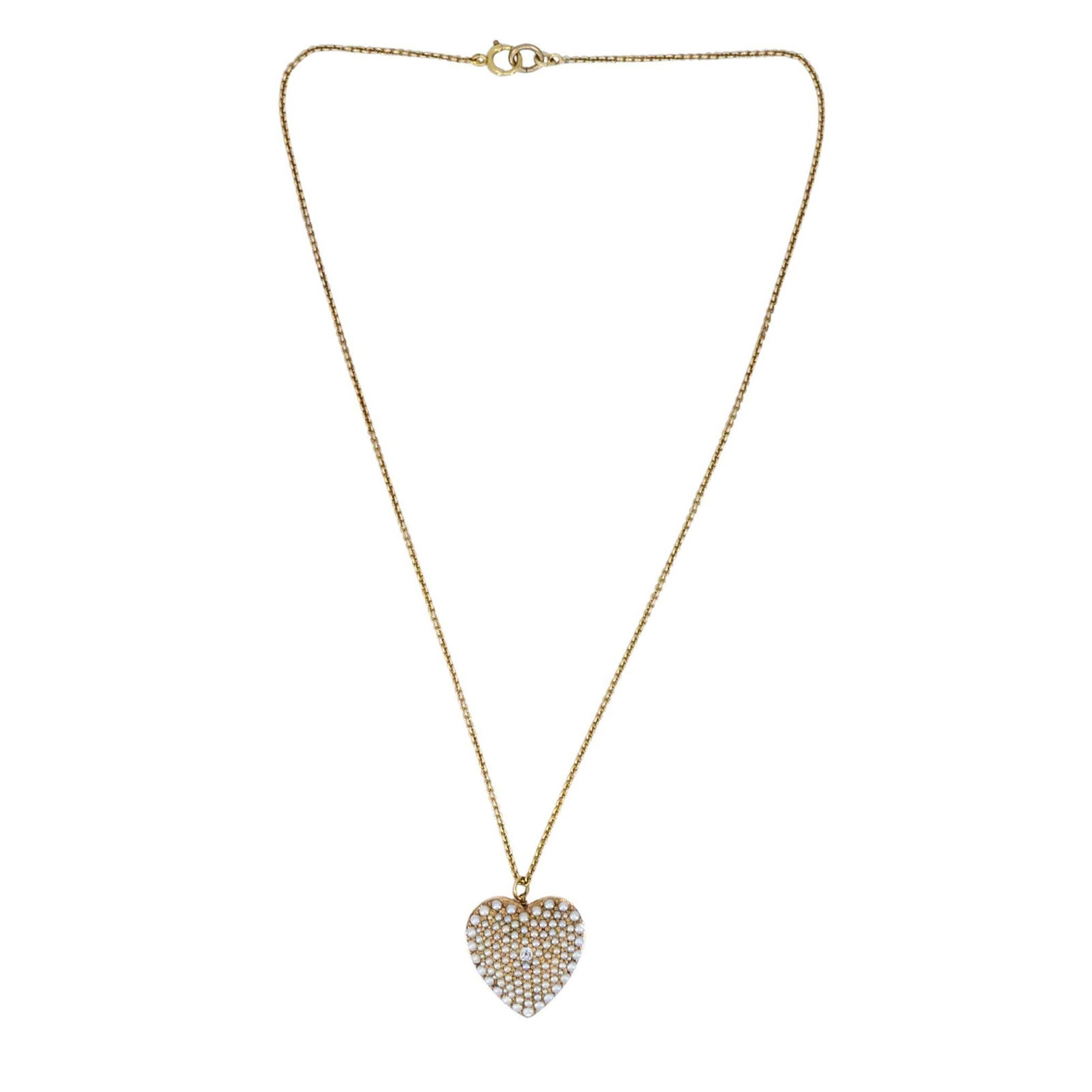 Vintage 14k Gold Diamond Pearl Heart Pendant Necklace - 5