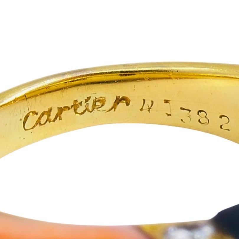 Vintage Cartier Set Coral Onyx Diamond 18k Gold Ring and Earrings Estate Jewelry - 6