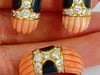 Vintage Cartier Set Coral Onyx Diamond 18k Gold Ring and Earrings Estate Jewelry - 8