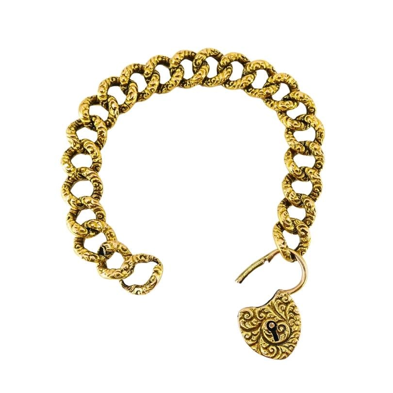Vintage 14k Gold Heart Lock Link Bracelet - 5