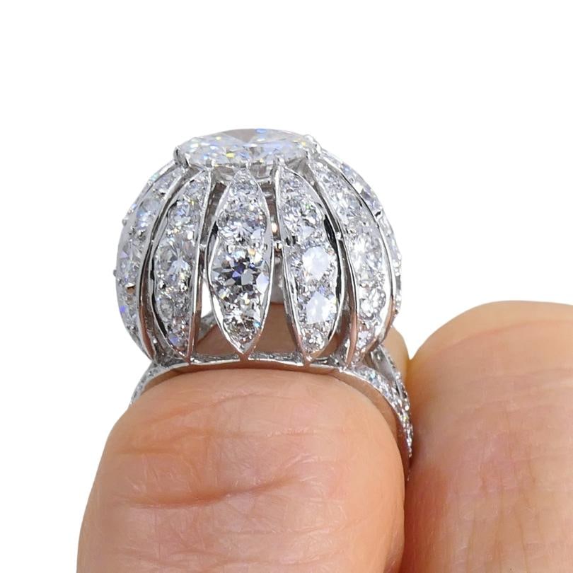 Vintage 1950s Platinum Diamond Bombe Cocktail Ring Circa 1950s Estate Jewelry - 5