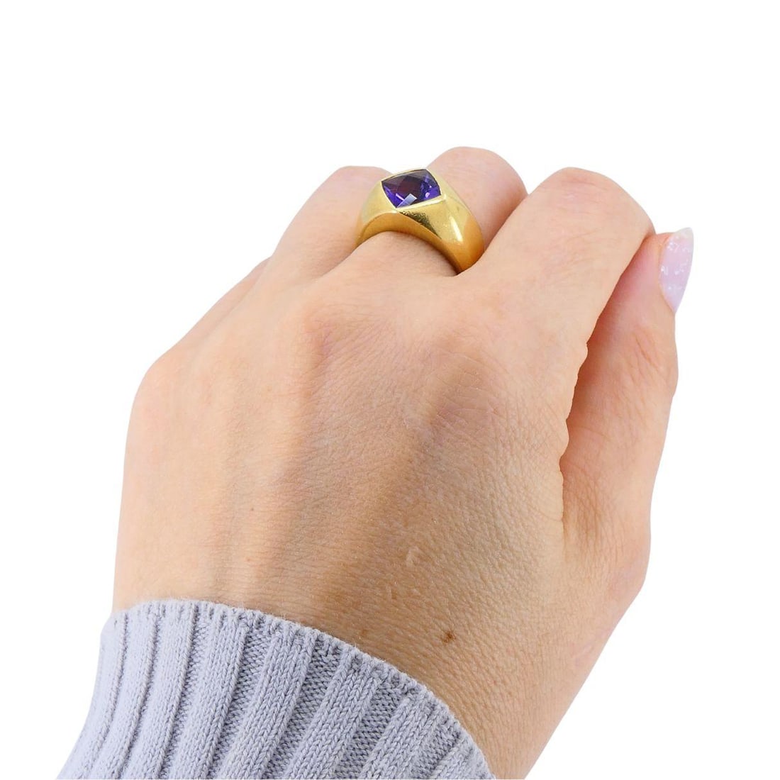 Vintage French 18k Gold Amethyst Ring - 6