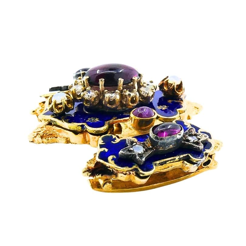 Antique Victorian 14K Gold Gemstone Enamel Buckle - 11