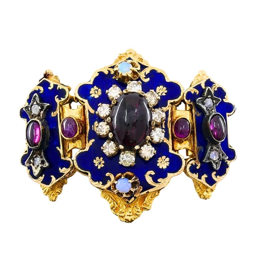 Antique Victorian 14K Gold Gemstone Enamel Buckle - 4