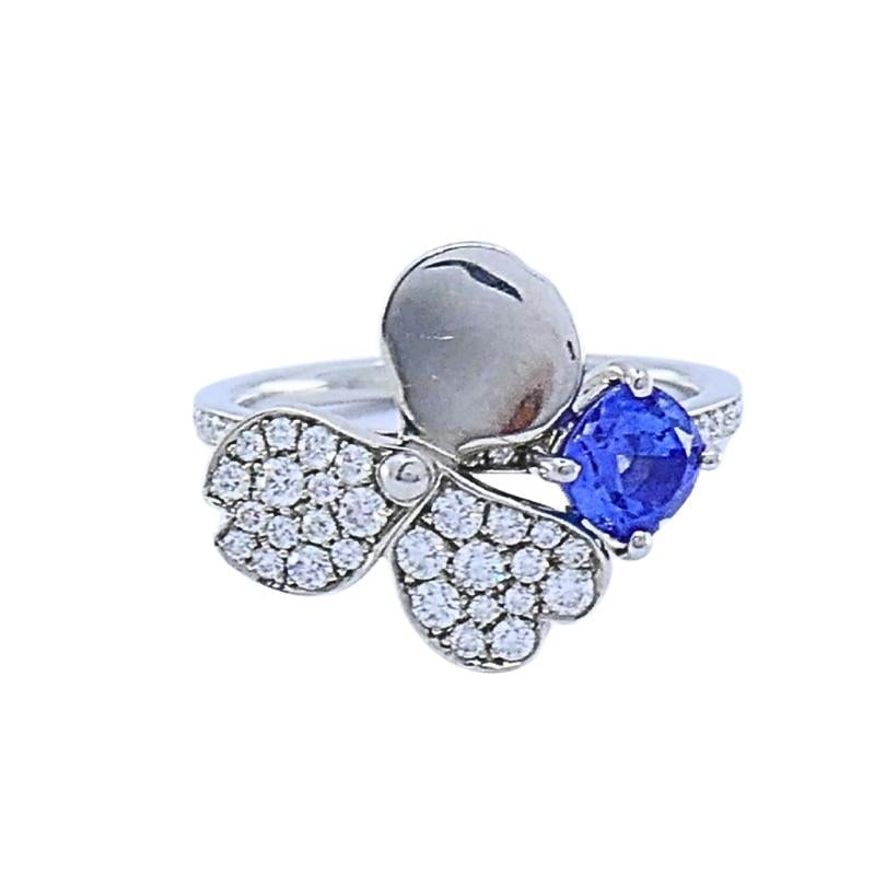 Tiffany & Co. Platinum Paper Flower Ring Tanzanite Diamonds - 11