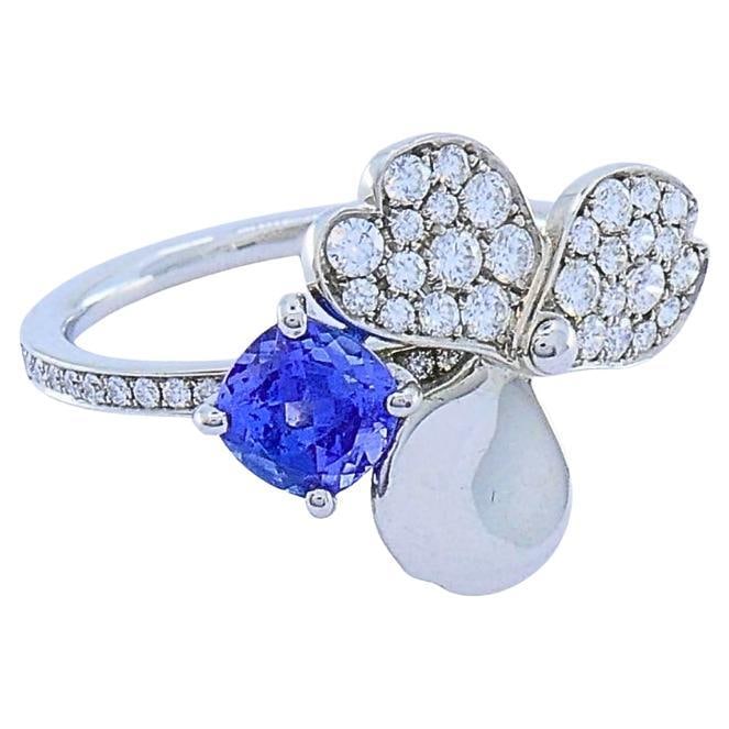 Tiffany & Co. Platinum Paper Flower Ring Tanzanite Diamonds - 7