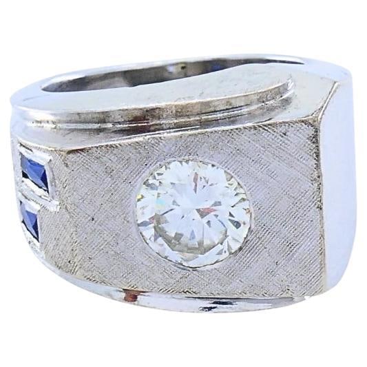 Vintage 14k White Gold Diamond Sapphire Angular Ring - 16