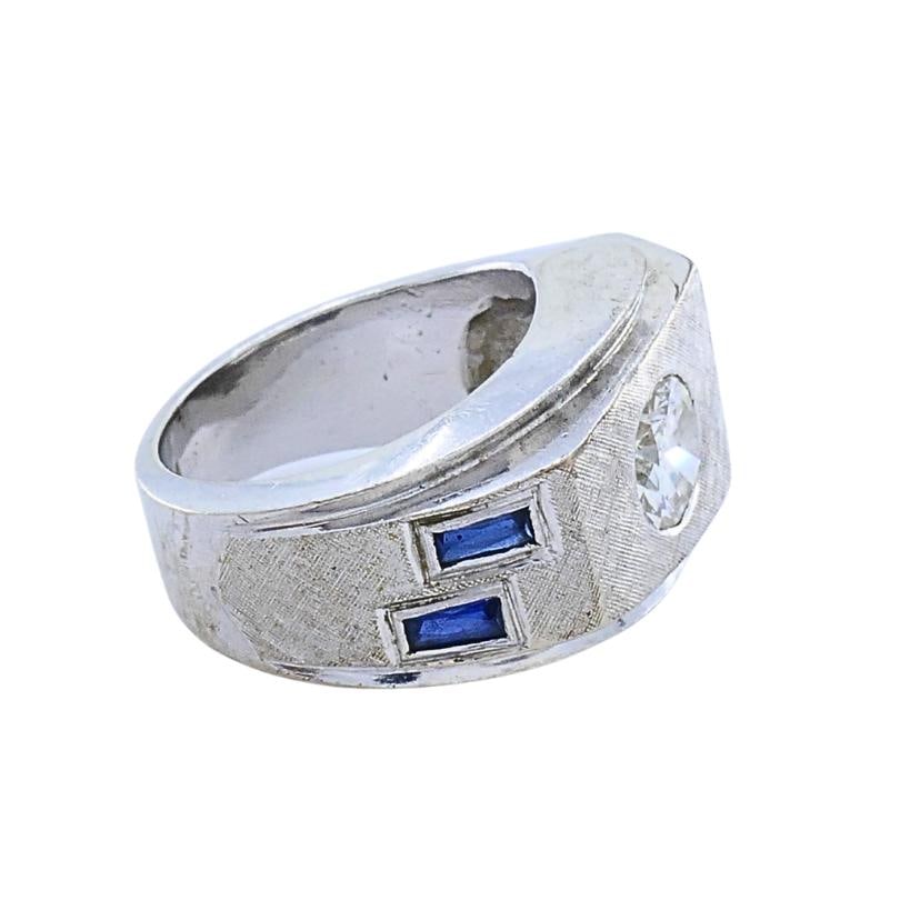 Vintage 14k White Gold Diamond Sapphire Angular Ring - 2