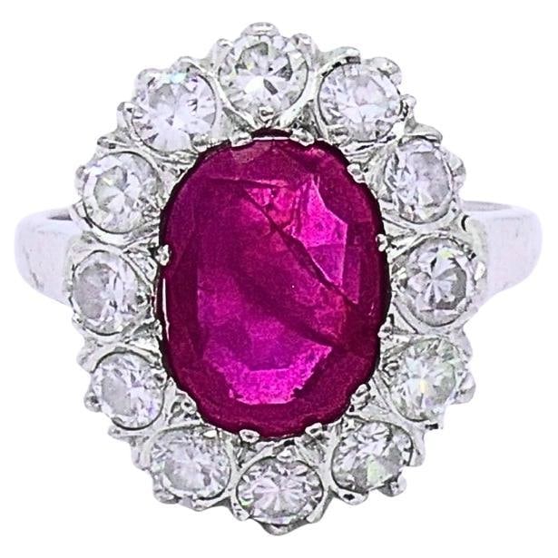 Vintage Ruby Diamond Cluster Ring 14k Gold - 2