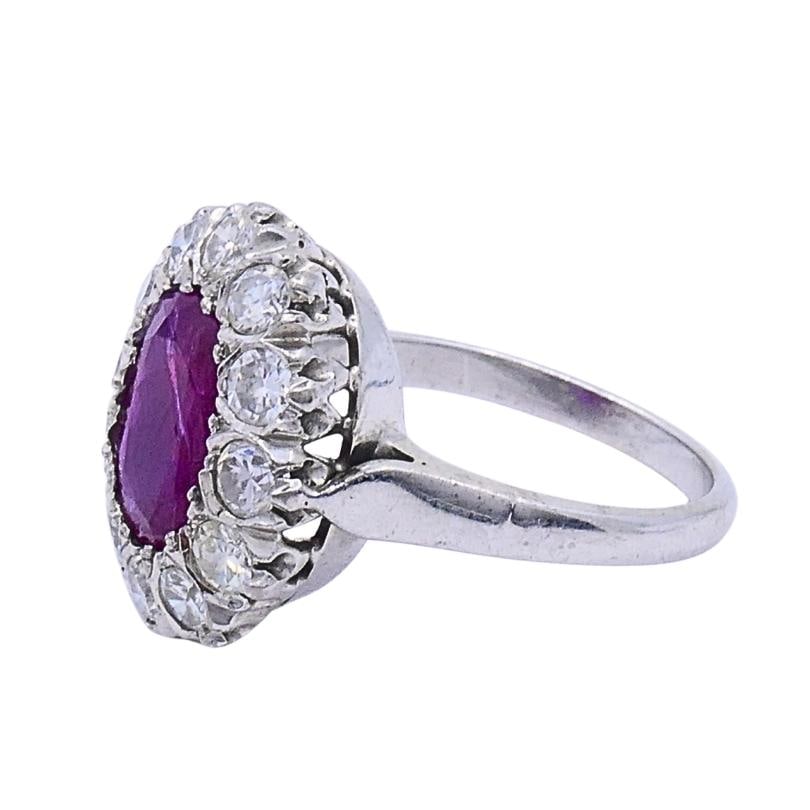 Vintage Ruby Diamond Cluster Ring 14k Gold - 4