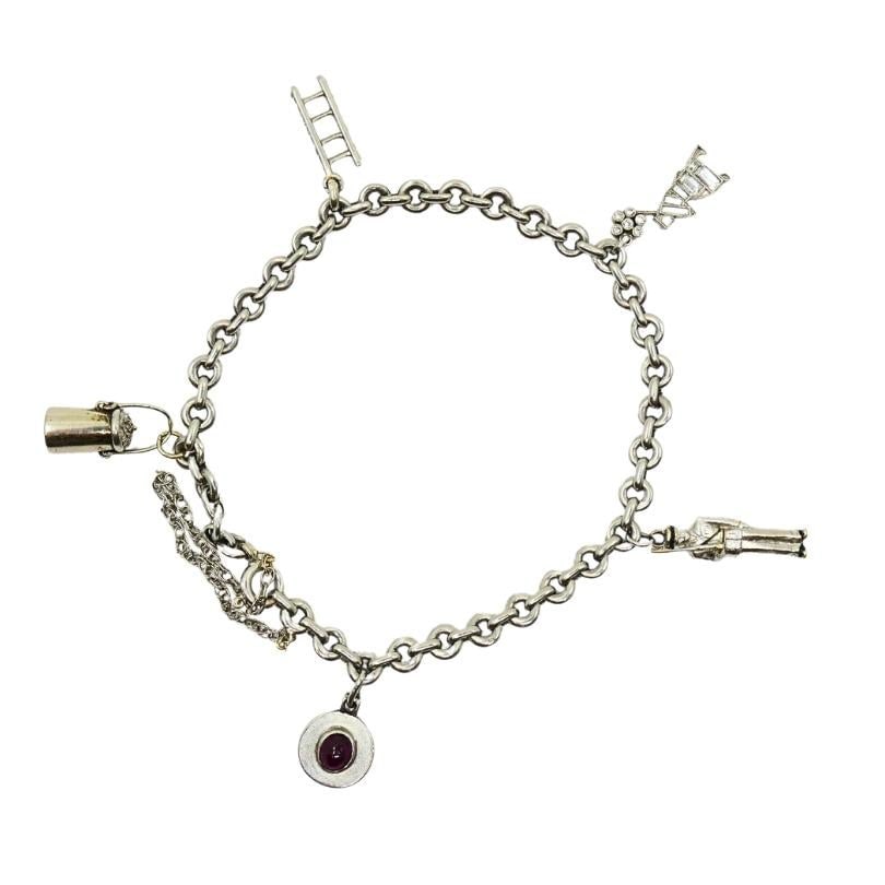 Vintage Platinum Charm Bracelet Diamond Gemstone - 18