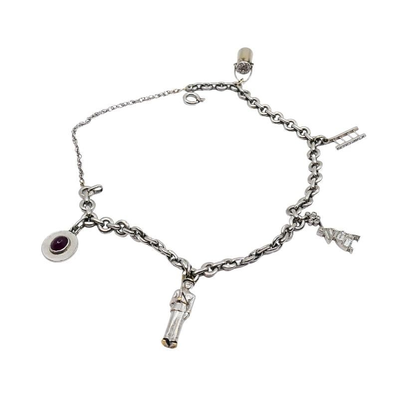 Vintage Platinum Charm Bracelet Diamond Gemstone - 5