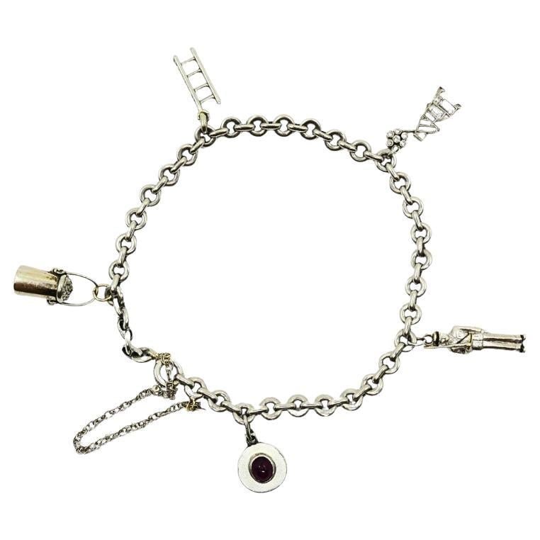 Vintage Platinum Charm Bracelet Diamond Gemstone - 7