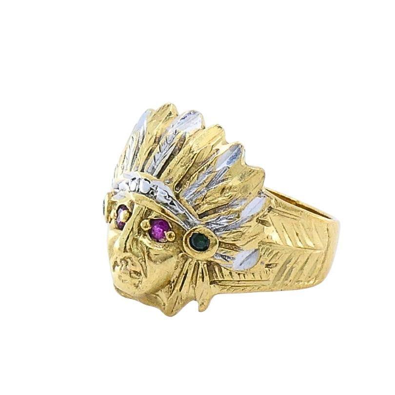 Vintage 10k Gold Native American Headdress Ring - 10