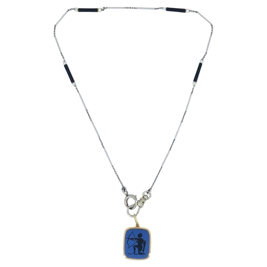 Sagittarius Astrological 14k Gold Platinum Onyx Watch Chain Pendant Necklace - 7