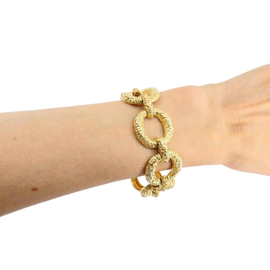 Vintage 14k Textured Gold Link Bracelet Estate Jewelry - 6