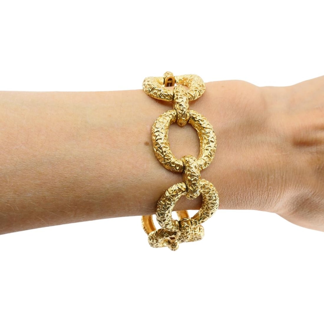 Vintage 14k Textured Gold Link Bracelet Estate Jewelry - 8