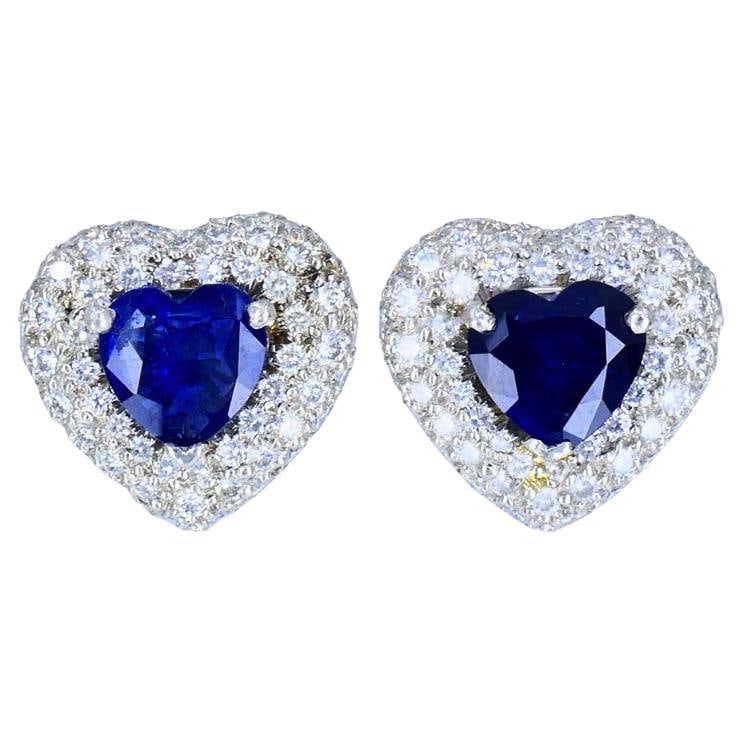 Vintage Heart Shaped Earrings Platinum Diamond Heart Cut Sapphire Estate Jewelry (1 of 19)