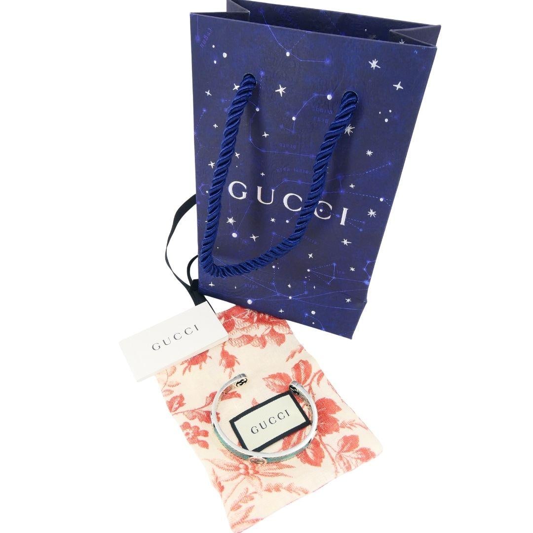 Gucci Sterling Silver Enamel Interlocking G Cuff Bracelet - 9