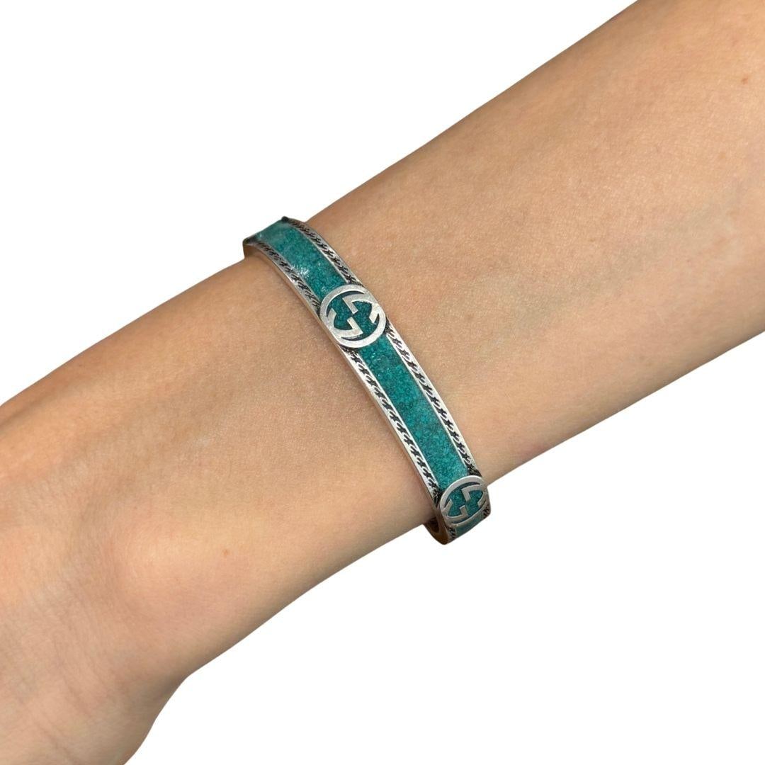 Gucci Sterling Silver Enamel Interlocking G Cuff Bracelet - 10