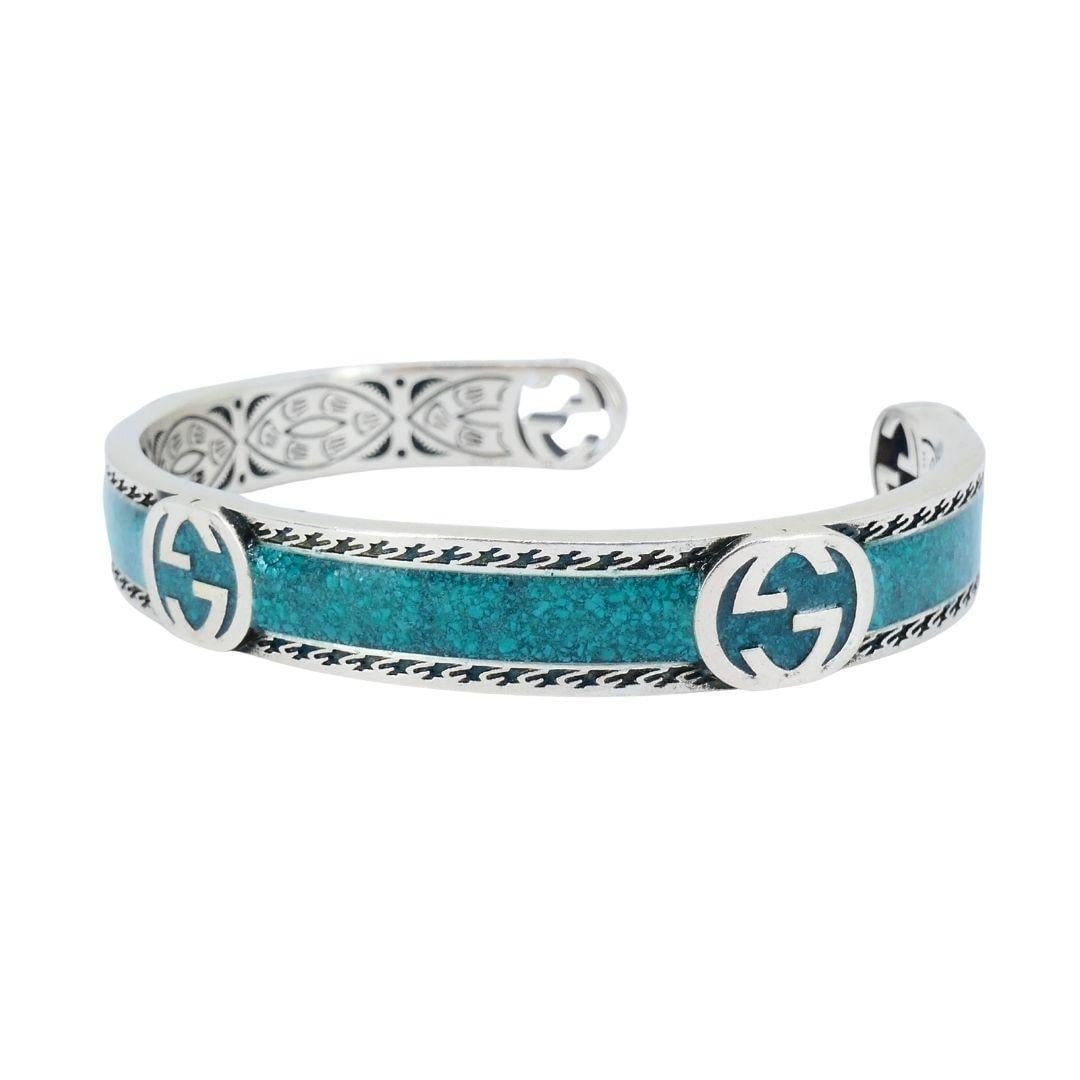 Gucci Sterling Silver Enamel Interlocking G Cuff Bracelet - 12