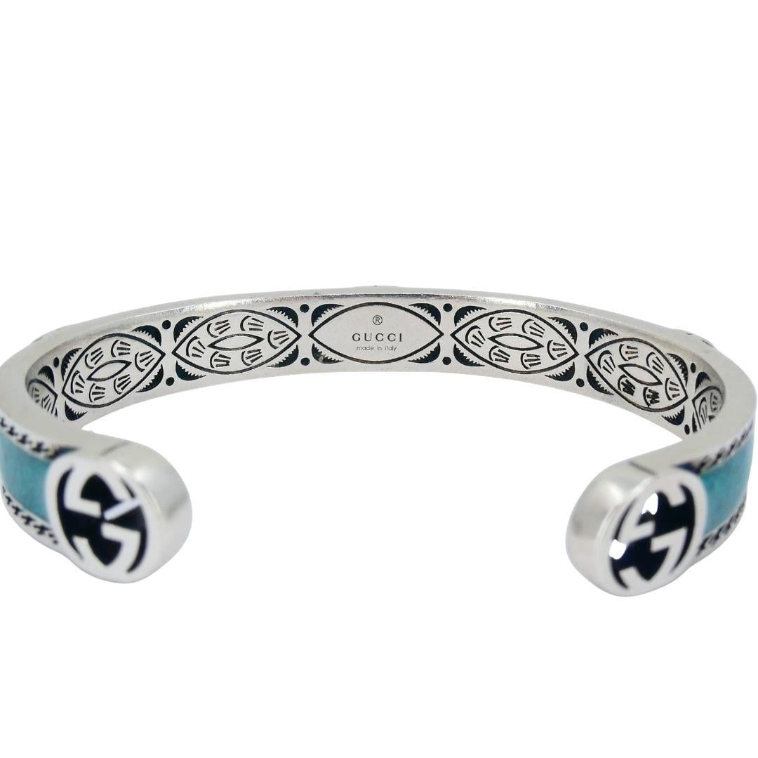 Gucci Sterling Silver Enamel Interlocking G Cuff Bracelet - 14