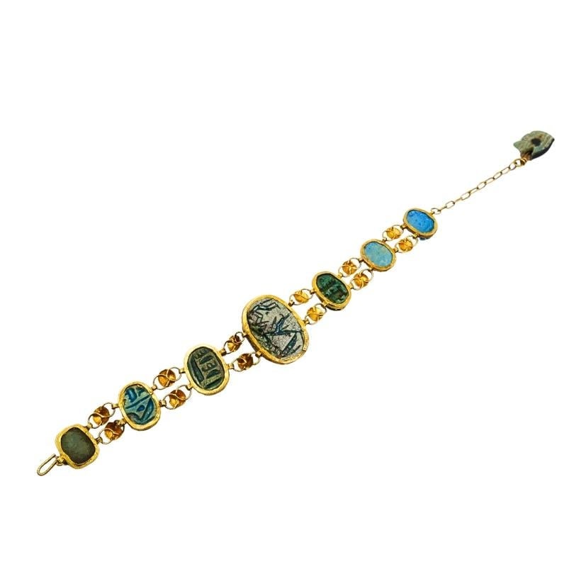 18K Gold Bracelet Ancient Egyptian Scarabs - 12