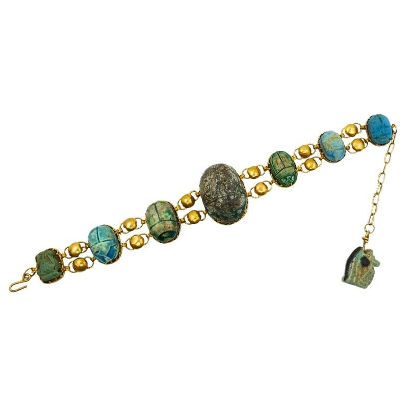 18K Gold Bracelet Ancient Egyptian Scarabs - 2