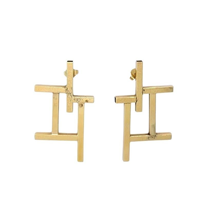 14k Gold Geometric Earrings Frame Design - 10