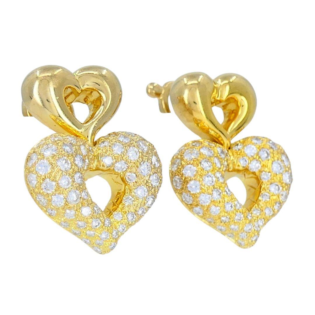 Vintage Van Cleef & Arpels 18k Gold Diamond Double Heart Earrings - 11