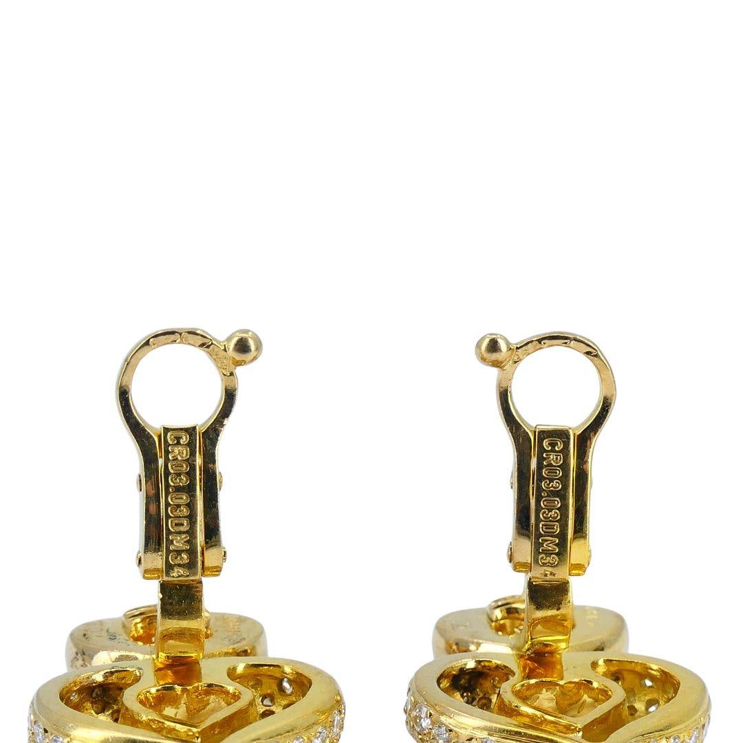 Vintage Van Cleef & Arpels 18k Gold Diamond Double Heart Earrings - 2